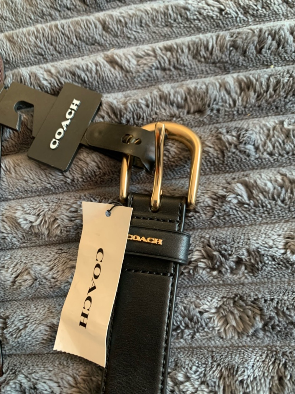 Coach Black Leather Belt with Gold-Tone Buckle- size S